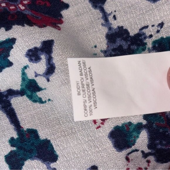 Lucky Brand Women's Large Floral Blouse Tunic Top Peasant Boho Long Sleeve Tie - Picture 3 of 10